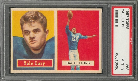 1957 Topps Football #68 Yale Lary Rookie Card – PSA MINT 9